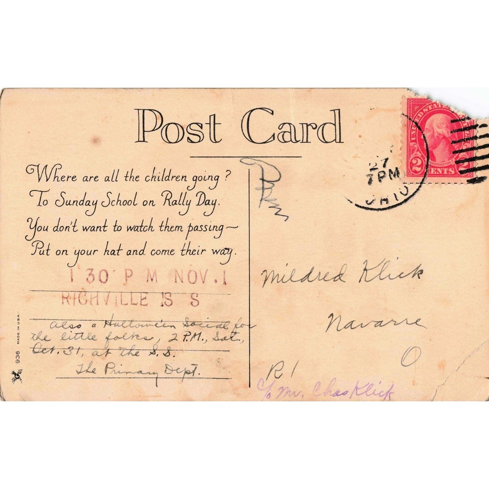 Rally Day Invitation Postcard Sunday School Children Window 1924 Divided Back - Picture 2 of 2